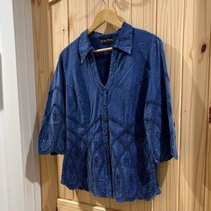 Denim Blue Embroidered Blouse